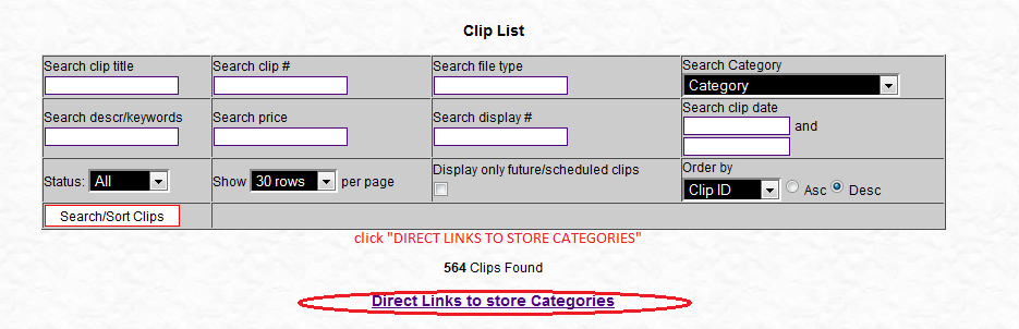How can you Post a link in your store that leads to all your clips in a certain category