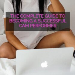 female cam performer sitting in front of her macbook