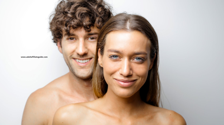 Two naked happy people making porn at home